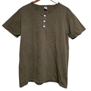 Velva Sheen Short Sleeve Henley Tee in Olive Drab Size Large